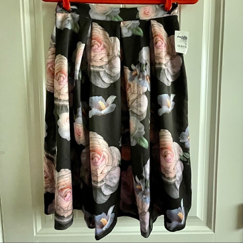 Charlotte Russe Black Pink Floral Fit & Flare Midi Skirt Size M NWT